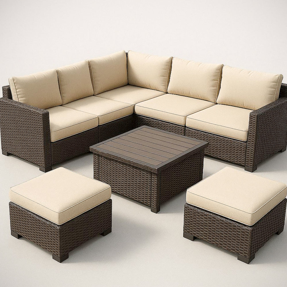 Ensemble de Mobilier de Jardin en R¡§|sine Tress¡§|e 8 Pi¡§¡§ces avec Coussins Amovibles Beige/Marron 
