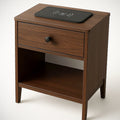 Table de chevet en contreplaqu¡§| marron avec tiroir et recharge sans fil