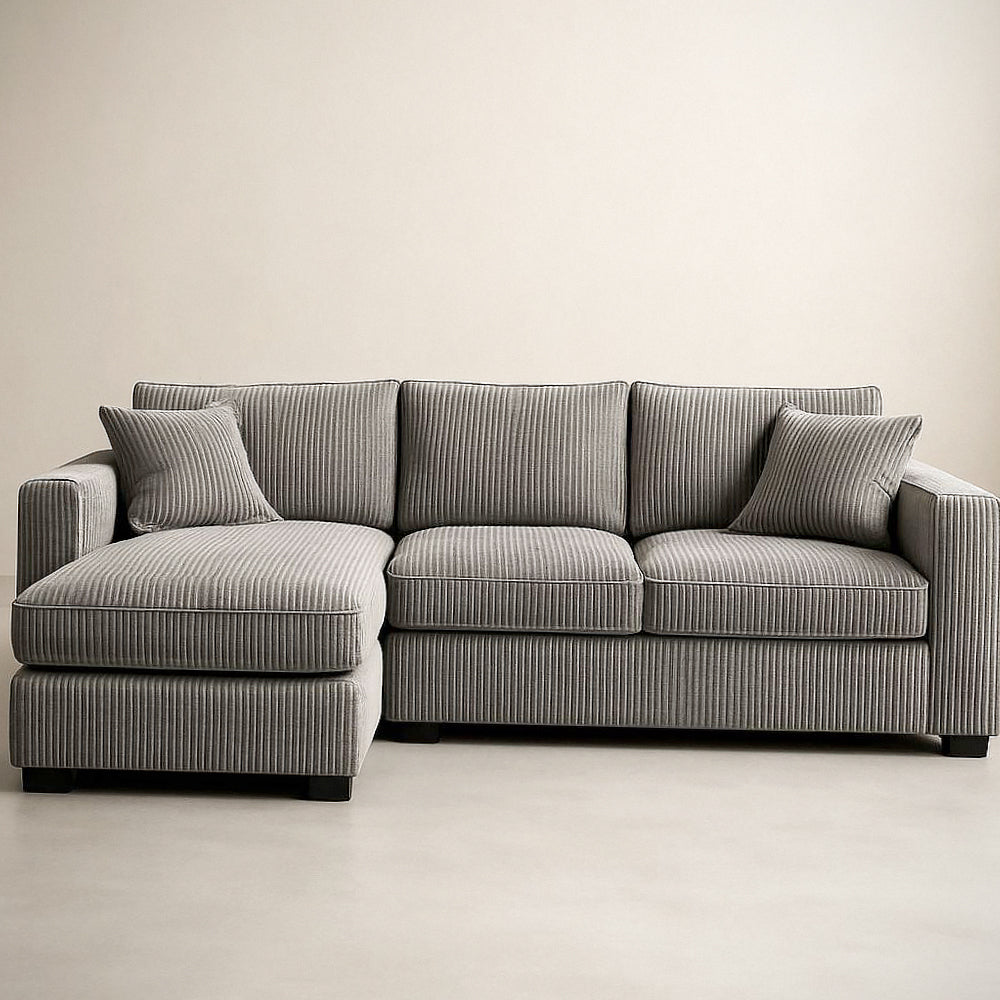 Canapé¡§| d'angle en tissu ¡§¡è rayures gris 3 places 250cm x 160 cm x 85 cm 