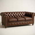 Canapé Chesterfield en cuir brun 3 places 220 cm x 90 cm x 75 cm 