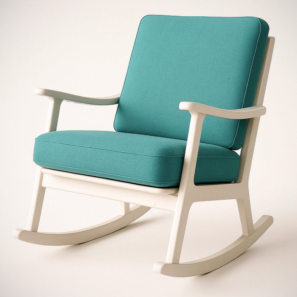 Fauteuil ¡§¡è Bascule en Bois avec Coussin en Tissu Turquoise