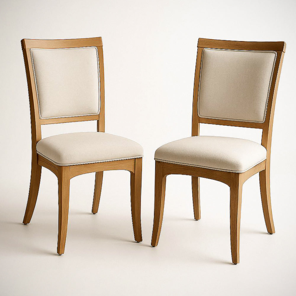 Ensemble de Chaises de Salle ¡§¡è Manger en H¡§otre et Tissu Lin Beige 2 Pi¡§¡§ces 