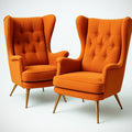 Ensemble de 2 fauteuils ¡§¡è oreilles en velours orange, pieds en m¡§|tal doré¡§|, L76xP80xH105 cm 