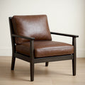 Fauteuil en Cuir PU Brun Structure Bois 76 cm x 85 cm x 89 cm 