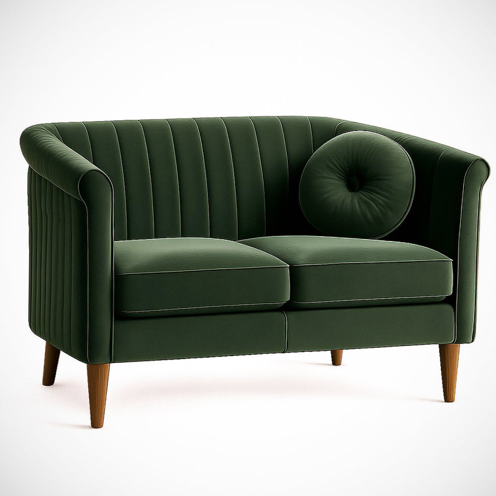 Canapé¡§| 2 places en velours vert ¡§C Dimensions : L 150 x P 85 x H 80 cm 