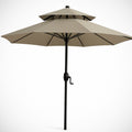 Parasol de Jardin en Polyester Beige Rond Double Toit avec Manivelle 2.7m 