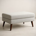 Repose-pied rectangulaire en tissu lin beige avec pieds en bois massif 100x50x45cm 