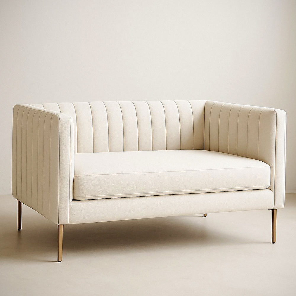 Canapé¡§| 2 places tissu polyester Beige pieds m¡§|talliques 150x80x85 cm 