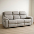 Canapé¡§| inclinable 3 places tissu polyester gris clair avec structure en bois de pin et mousse polyur¡§|thane