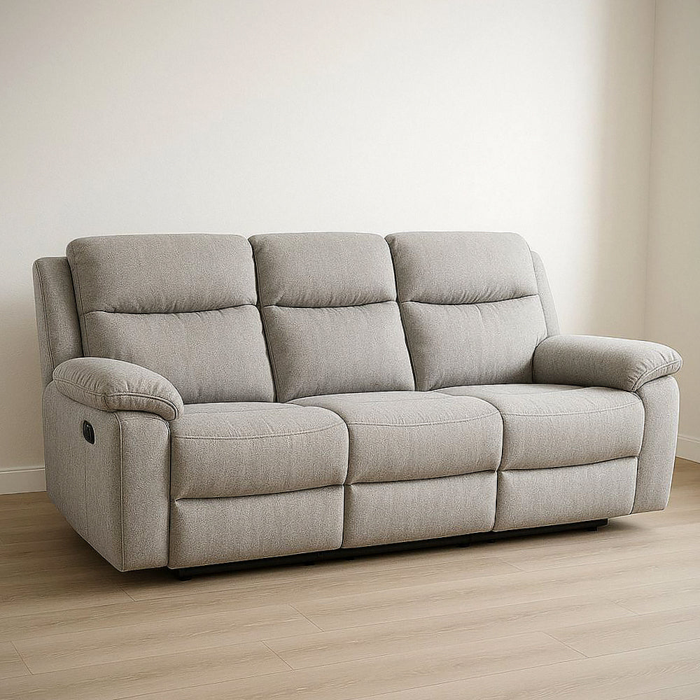 Canapé¡§| inclinable 3 places tissu polyester gris clair avec structure en bois de pin et mousse polyur¡§|thane