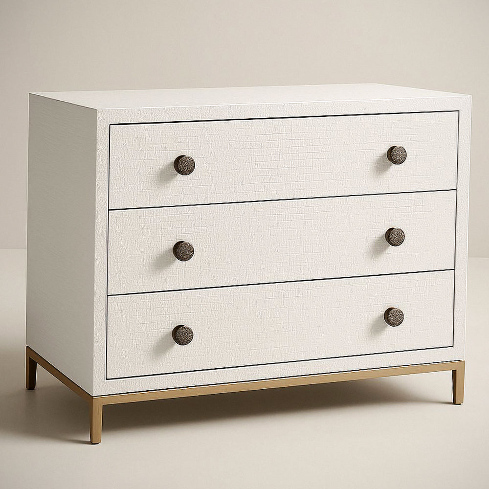 Commode ¡§¡è Trois Tiroirs Forme Rectangulaire MDF Blanc/Bois massif 90x45x75cm 