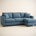 Canapé¡§| d'angle en tissu bleu avec accoudoirs et coussins amovibles 225 cm x 150 cm x 85 cm 