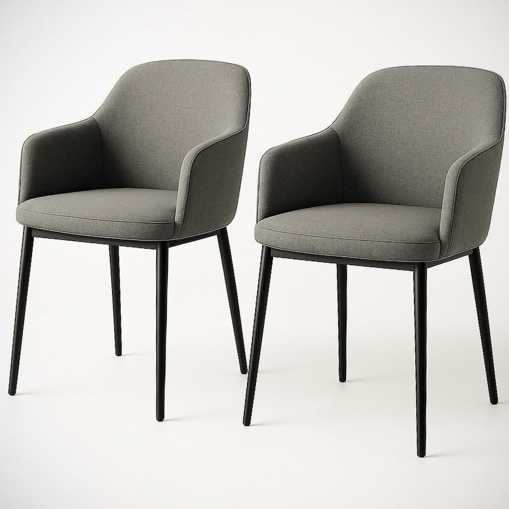 Chaise de salle ¡§¡è manger avec accoudoirs 2 pièces - Tissu Gris/Structure M¡§|tal - H77cm x L52cm x P55cm 