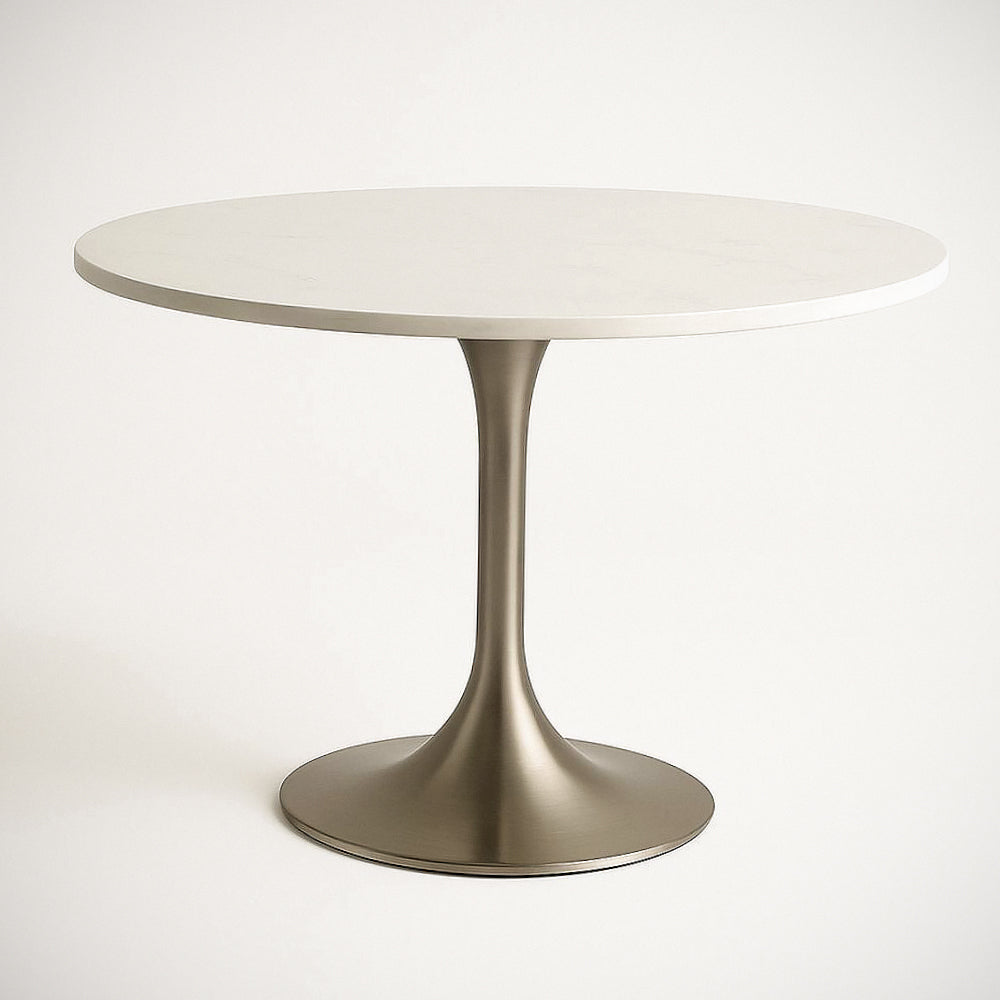 Table ¡§¡è manger ronde en marbre et m¡§|tal ?120 cm Blanc 