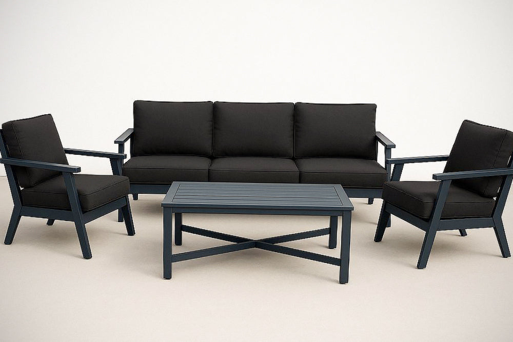 Ensemble de Meubles d'Ext¡§|rieur 4 Pi¡§¡§ces Aluminium Noir avec Coussins Polypropyl¡§¡§ne Noir 