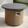 Table Chauffante Ronde en R¡§|sine Tress¡§|e avec Plateau en Acier - 90 cm Di¡§¡ème x 55 cm Hauteur - Beige/Gris 