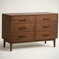 Commode ¡§¡è 6 tiroirs en bois de placage noyer, 120 cm x 40 cm x 75 cm, avec poign¡§|es en m¡§|tal 