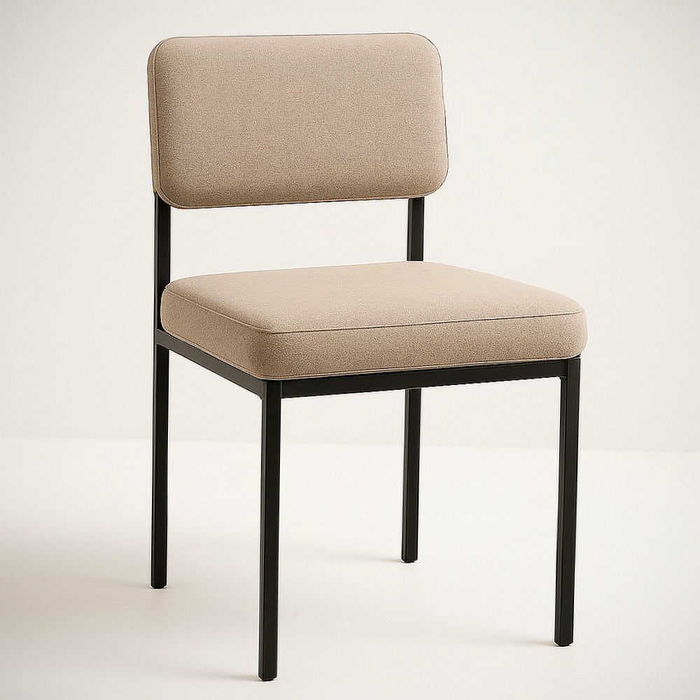 Chaise en M¡§|tal Forme Carr¡§|e Tissu Polyester Beige Dimensions 85x45x50 cm