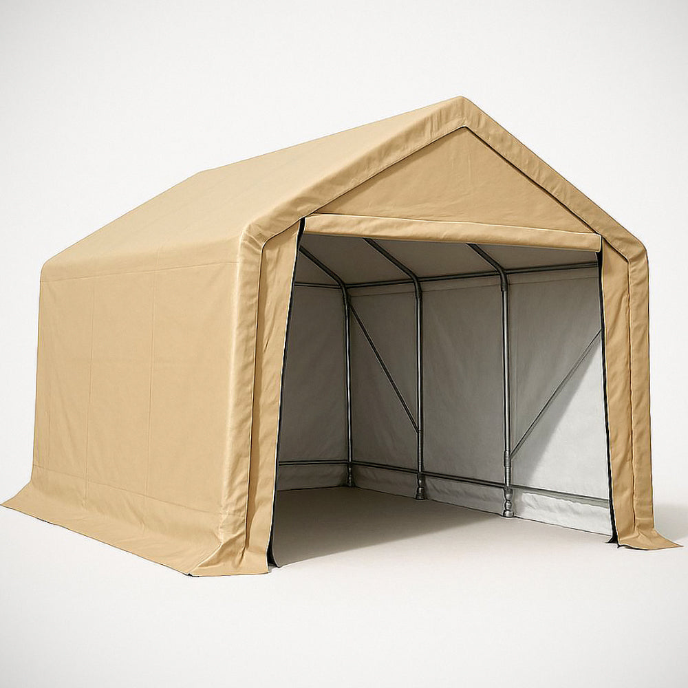 Abri de voiture en acier avec toile en poly¡§|thyl¡§¡§ne beige 3x6x2.5 m