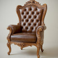 Fauteuil en Cuir PU avec Dossier Haut et Cadre en Bois Sculpt¡§|, Marron, 115cm x 70cm x 80cm 