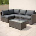 Ensemble de salon de jardin modulaire en r¡§|sine tress¡§|e avec table en verre, 5 pièces, Gris 