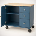 Armoire de Rangement Mobile ¡§¡è Roulettes avec Porte et Tiroirs en Bois MDF/Bouleau Bleu 80cm x 40cm x 90cm 