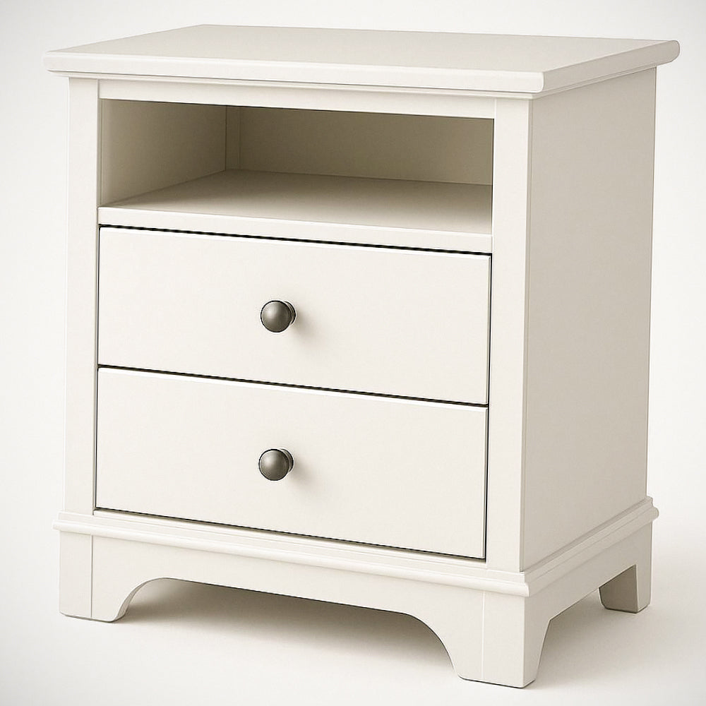 Table de Chevet en Bois MDF Blanc avec 2 Tiroirs et 1 ¡§|tag¡§¡§re Ouverte 60x50x40 cm