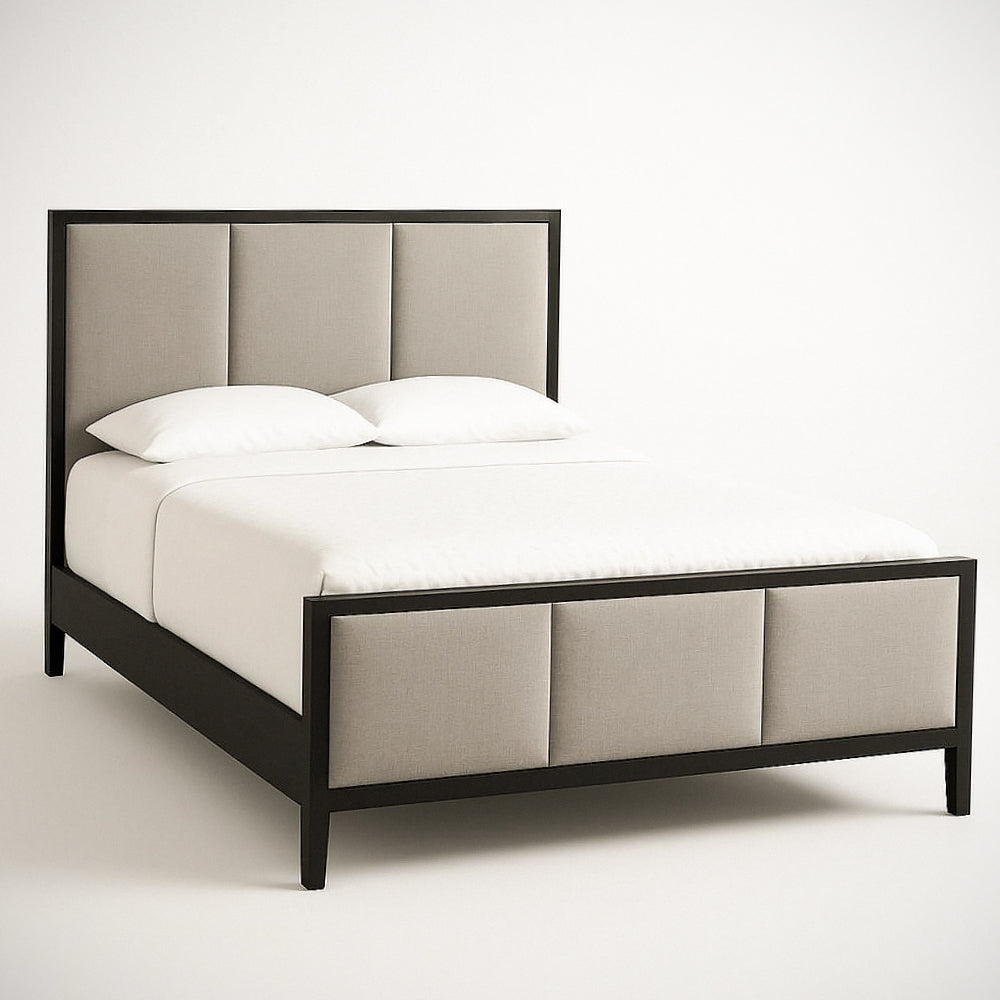 Lit double en tissu et bois noir/gris 145x200x110 cm