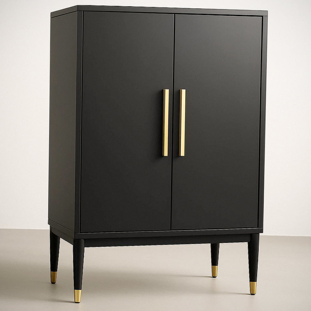 Armoire De Rangement ¡§¡è Deux Portes En Acier Galvanis¡§| Noir Avec Poign¡§|es Dor¡§|es 90x40x150cm