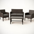 Ensemble de meubles de jardin en r¡§|sine tress¡§|e 4 pi¡§¡§ces avec coussins gris et table en verre 