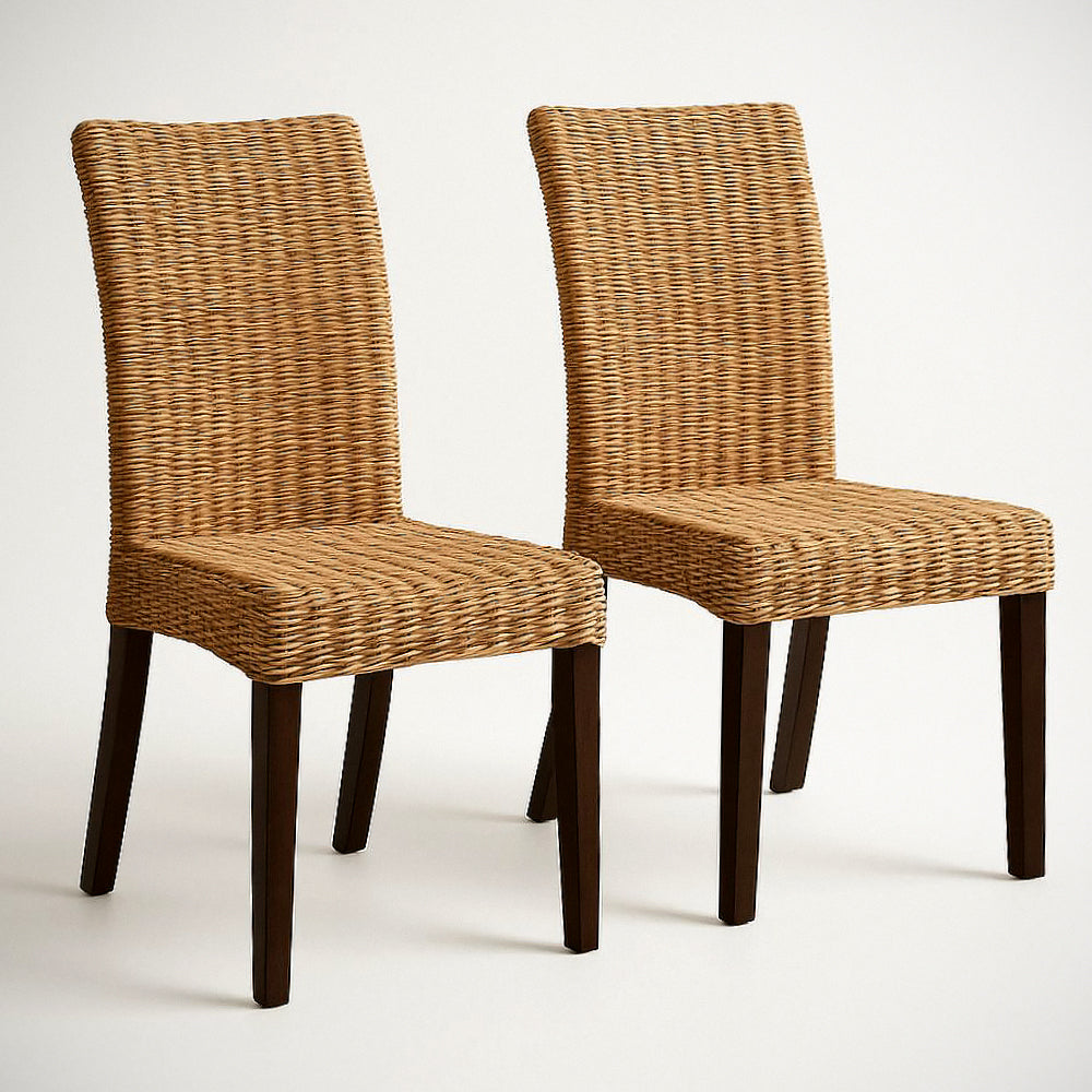 Lot de 2 chaises salle ¡§¡è manger en rotin et bois massif brun 