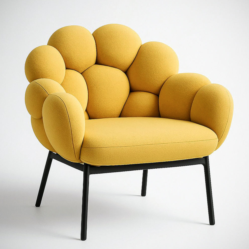 Fauteuil Boule Design Rembourr¡§| Jaune en Polyester et M¡§|tal 75x90x80 cm 