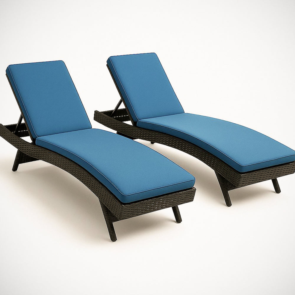 Chaise Longue de Jardin 2 Pi¡§¡§ces en R¡§|sine Tress¡§|e avec Coussin Polyester Bleu R¡§|glable