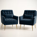 Lot De Deux Fauteuils En Velours Bleu Fonc¡§| Avec Pieds En Acier Galvanis¡§| Dor¡§| 