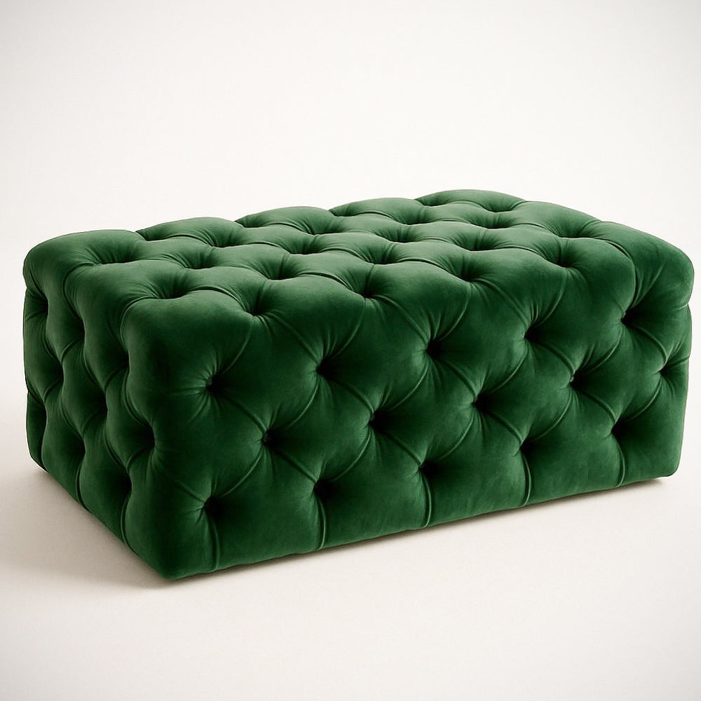 Pouf capitonné¡§| rectangulaire en velours vert 120x60x40cm 