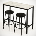 Table rectangulaire en marbre synthétique¡§|tique et acier noir avec tabourets ronds en PU noir - 3 pièces - 120cm x 40cm x 95cm 