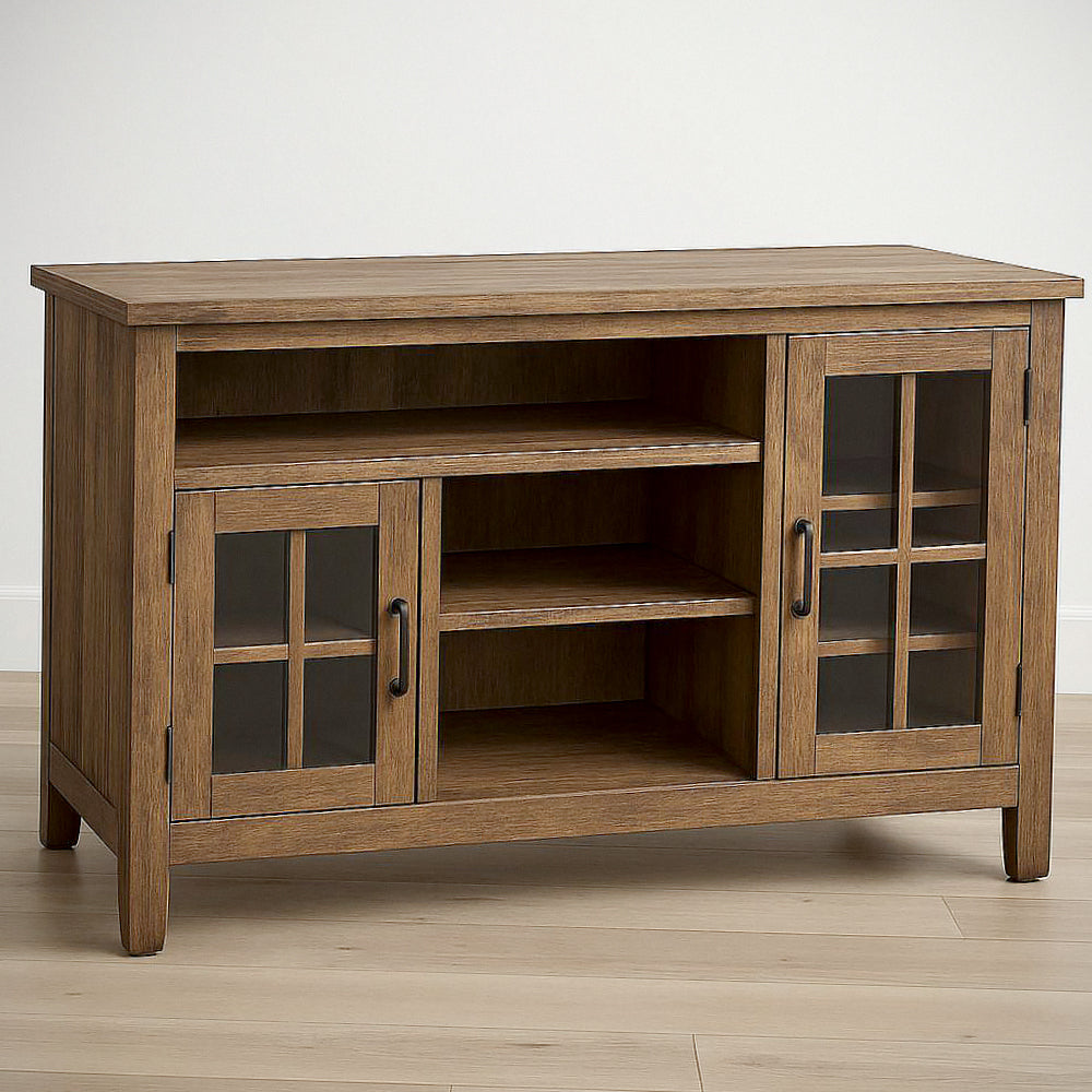 Buffet en bois ch¡§one avec portes vitr¡§|es et ¡§|tag¡§¡§res 120x40x75 cm 