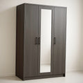 Armoire ¡§¡è 3 Portes avec Miroir Panneau de Particules Bois Sombre 180cm x 120cm x 50cm 