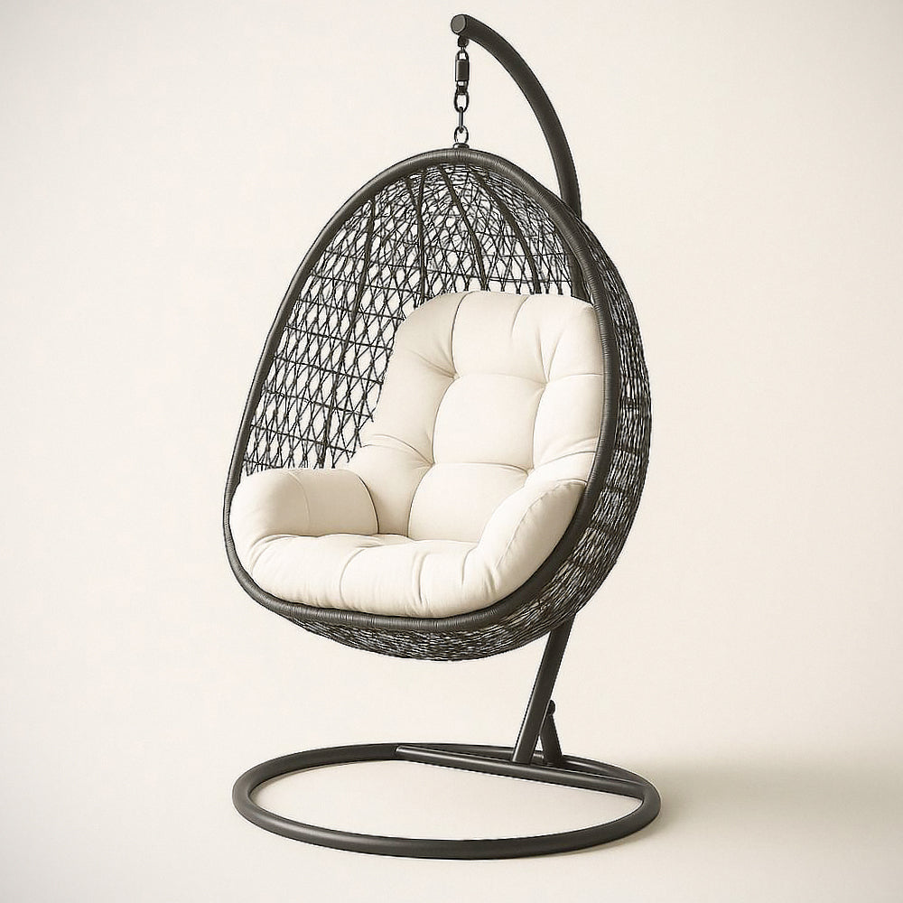 Fauteuil suspendu en r¡§|sine tress¡§|e avec coussin en polyester blanc 