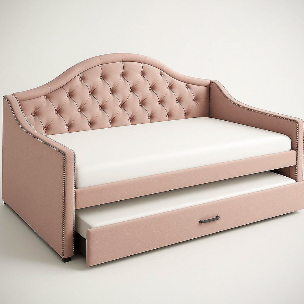 Canapé allumé¡§| lit gigogne en bois rembourr¡§| en polyester rose 200x100x90 cm 
