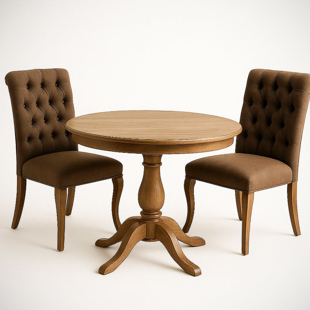 Ensemble Table Ronde et Chaises en Bois/Microfibre Marron (3 Pi¡§¡§ces) 