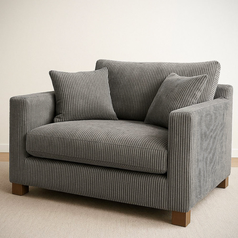 Fauteuil en Velours C?tel¡§| Gris avec Coussinets en Mousse, Largeur 120cm, Profondeur 100cm, Hauteur 90cm 