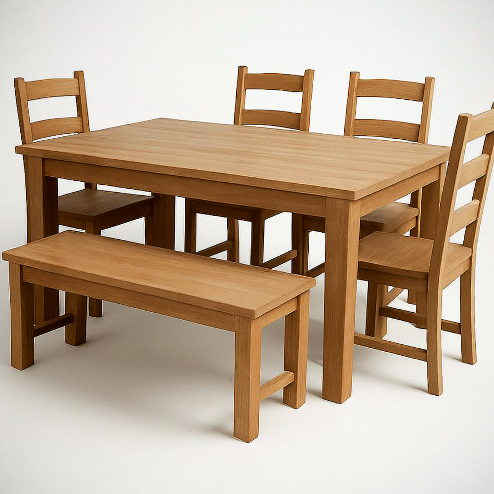 Ensemble de Salle ¡§¡è Manger 6 Pi¡§¡§ces en Bois Massif Ch¡§one Naturel Table Rectangulaire et Chaises avec Banc 