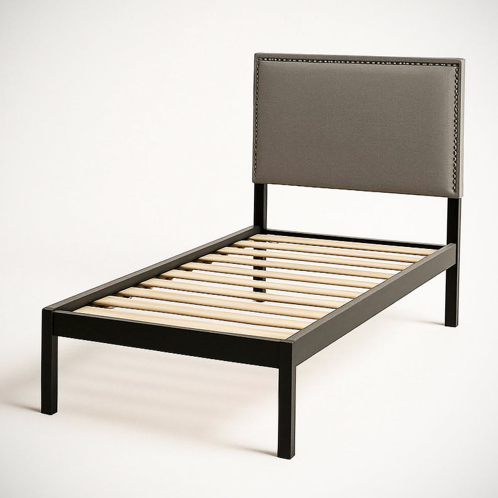 Lit Simple en M¡§|tal avec T¡§ote de Lit Rembourr¡§|e Gris 200x90x80 cm 