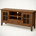Meuble TV en Bois Massif avec Portes en Verre et Tiroirs 120x40x60 cm 