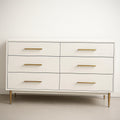 Commode 6 Tiroirs en Bois MDF Blanc Hauteur 80 cm, Largeur 150 cm, Profondeur 45 cm 