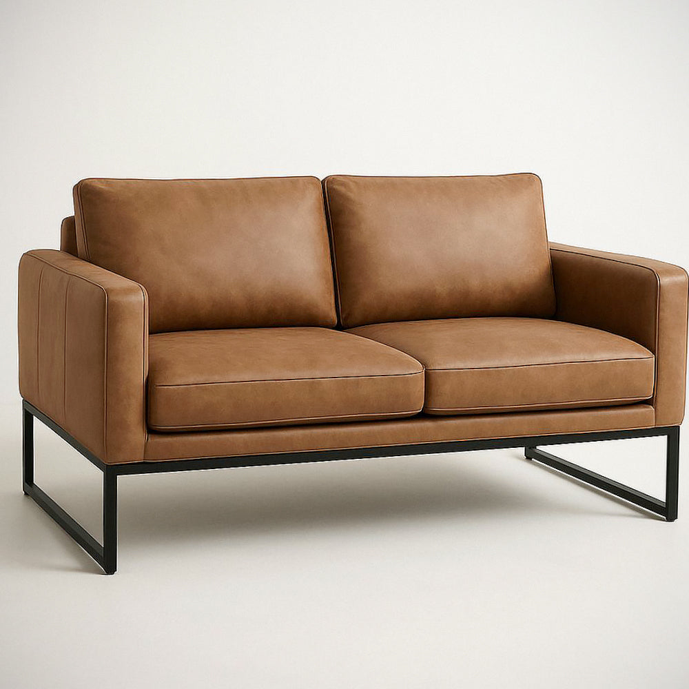 Canapé¡§| Deux Places En Simili-cuir Marron Structure En Acier Galvanis¡§| Noir 140 cm x 85 cm x 80 cm