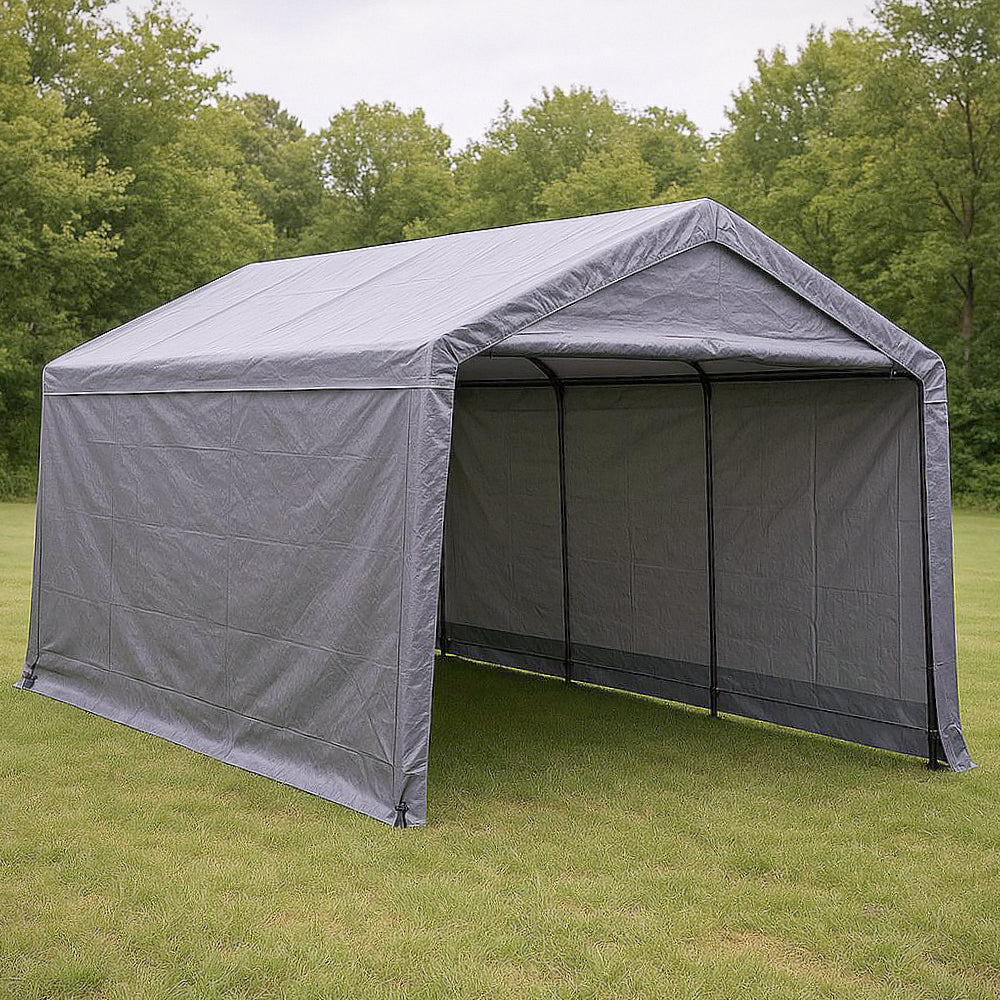 Abri De Voiture 3x6 m En Acier Gris Et Poly¡§|thyl¡§¡§ne 