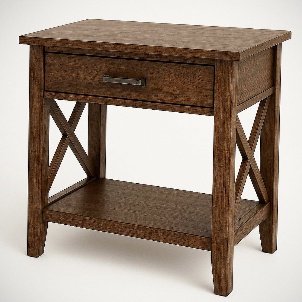 Table de Chevet en Bois avec Tiroir et ¡§|tag¡§¡§re Inf¡§|rieure 60x40x60 cm Marron 