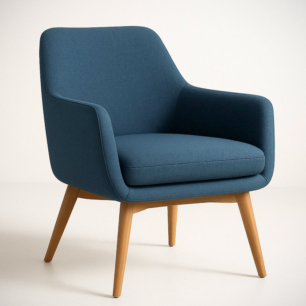 Fauteuil en Tissu Bleu avec Pieds en Bois de H¡§otre, Dimensions 80 cm x 75 cm x 85 cm 